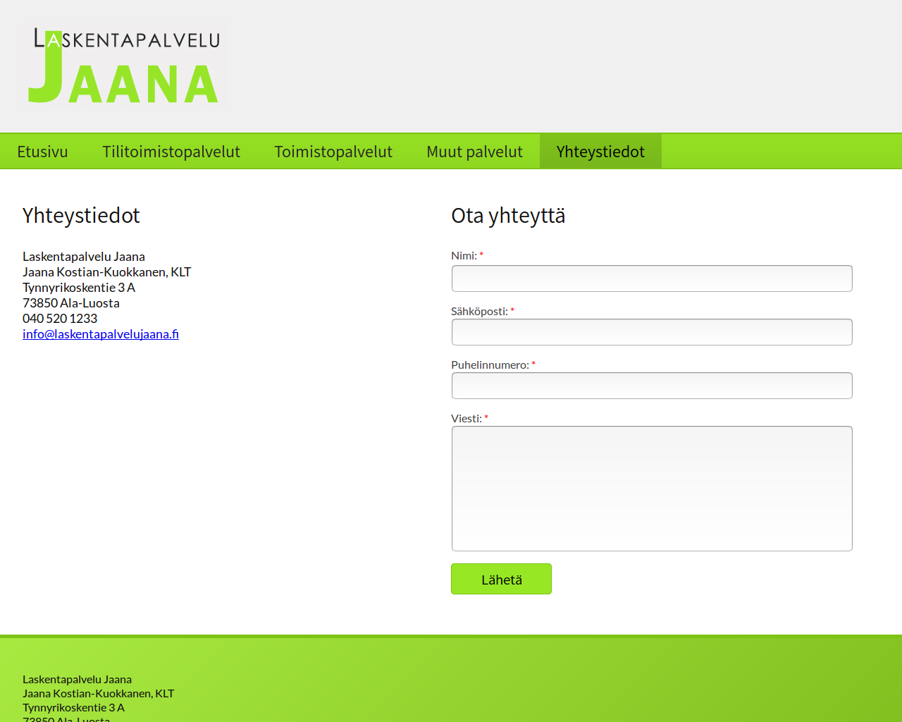 LaskentapalveluJaana.fi / Yhteystiedot